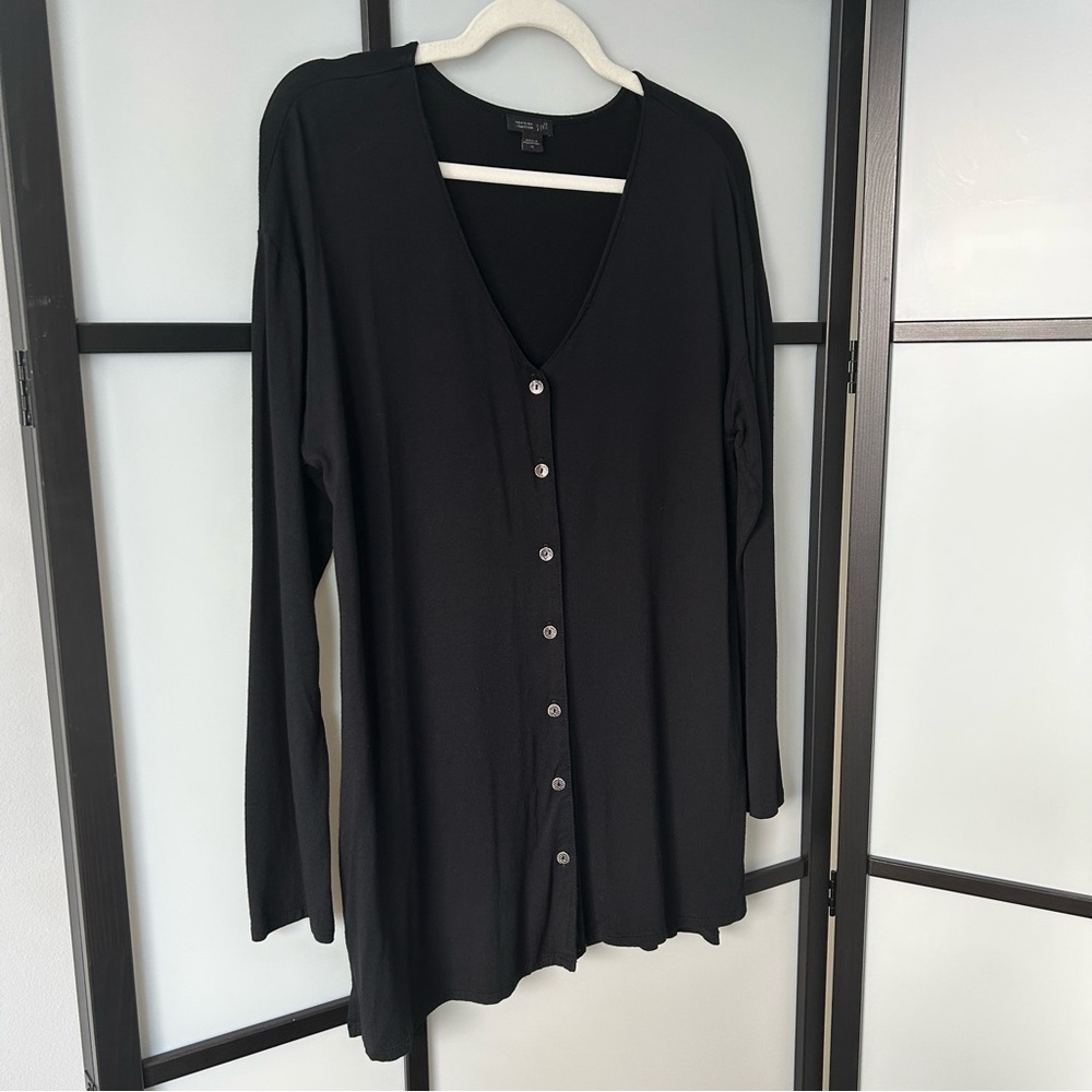 [M] J.Jill Softest Black Button-Up 3/4 Long Sleeve Rayon Lycra Blend Blouse